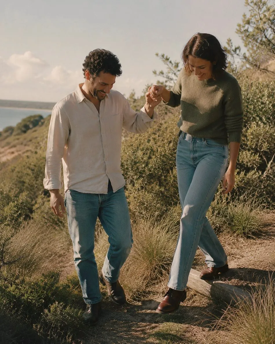 A couple walking a coastal path